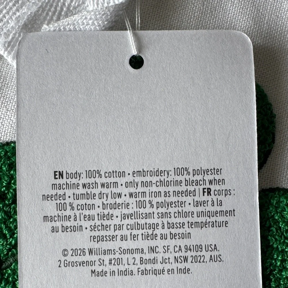 Williams Sonoma White Tea Towels with Embroidered Green Shamrock